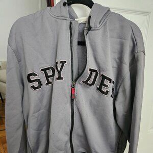 Spyder Active Hoodie Hooded Mens L Large Sweatshirt Gray full Zip Up Embroidered